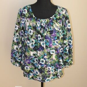 Sag Harbor Women's Floral Blouse, 3/4 Sleeve